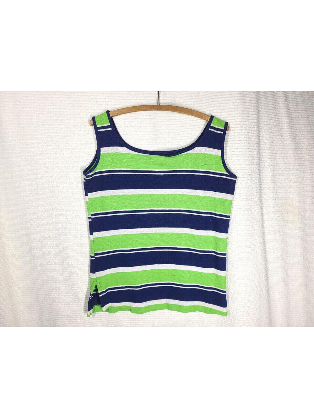 Vtg 70s Stripe Tank Top Shirt Waffle Knit XL  Single Stitch Retro Lime Green